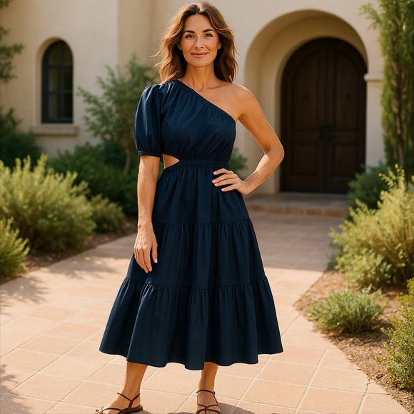 Mango Asymmetric One Shoulder Tiered Maxi Dress - Picture 1 of 13